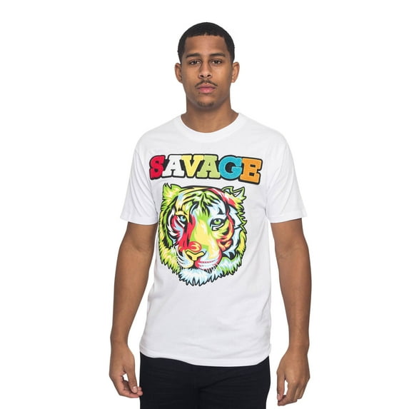 Victorious Men's Colorful Chenille Patched Savage Tiger T-Shirts TS7317 - White - 2X-Large