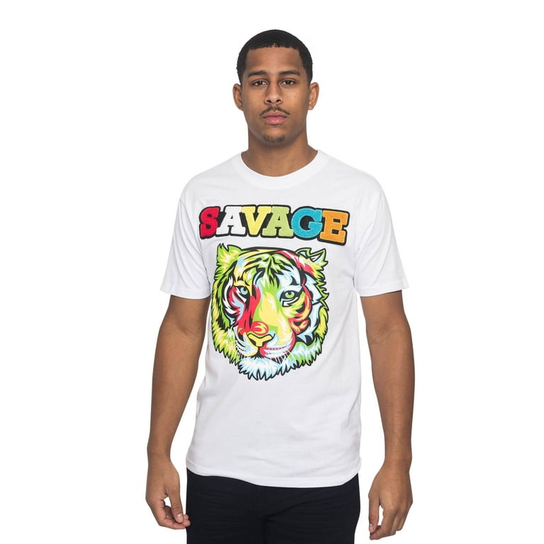 Victorious Men s Colorful Chenille Patched Savage Tiger T Shirts