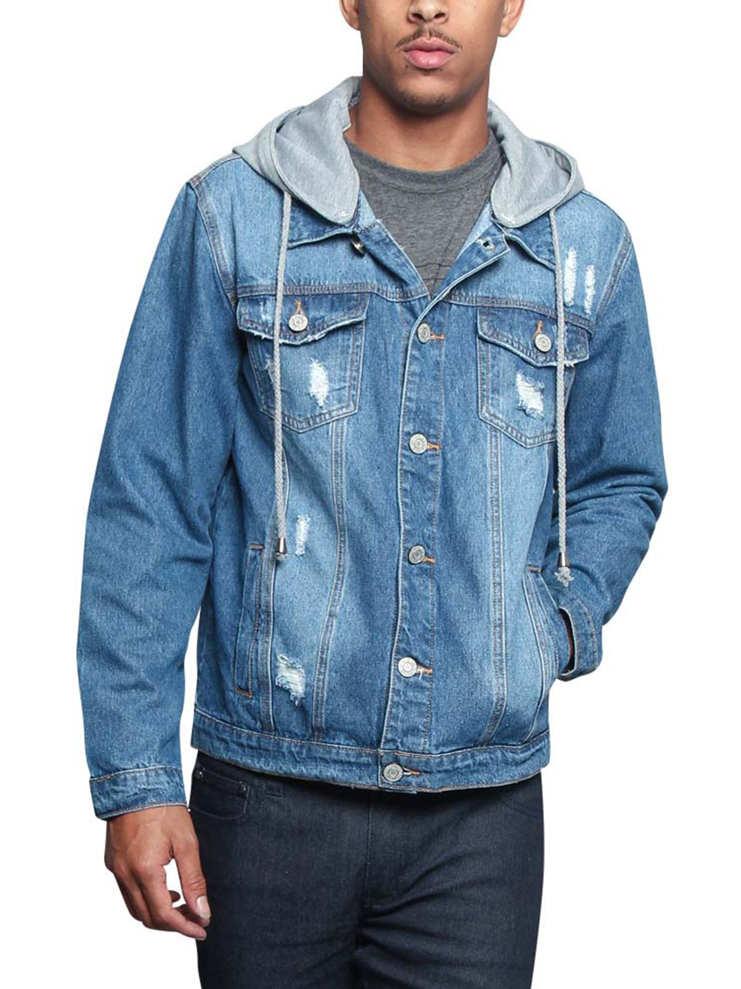 Victorious Men's Detachable Hood Layered Look Distressed