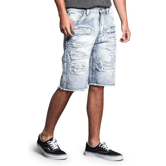 Victorious Men's Distressed Acid Washed Denim Shorts DS751 - Ice - 30