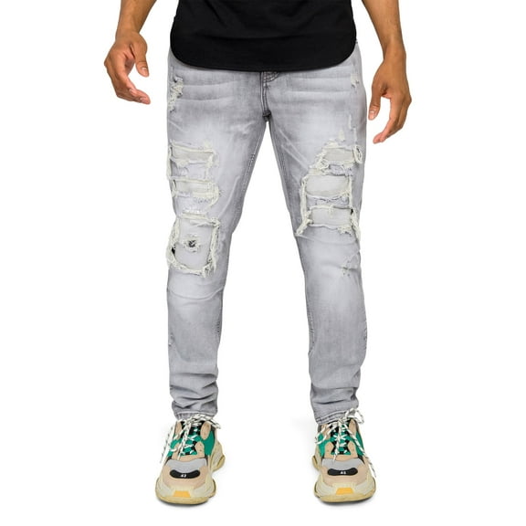 Victorious Men's Distressed Rip and Repair Denim Jeans DL1119 - Gray - 28/32
