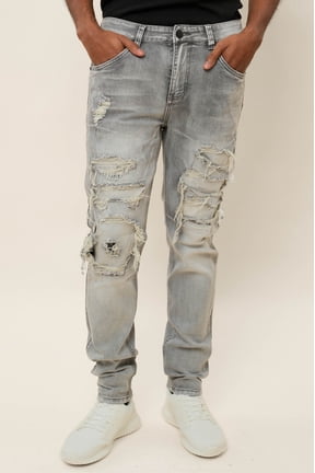 Victorious Men's Distressed Rip and Repair Denim Jeans DL1119 - Gray - 30/32