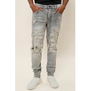Victorious Mens Distressed Rip and Repair Denim Jeans DL1119 - Gray - 30/32