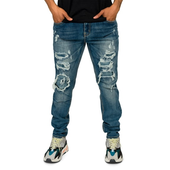 Victorious Men's Distressed Rip and Repair Denim Jeans DL1119 - Indigo - 28/32