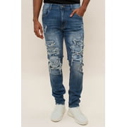 Victorious Mens Distressed Rip and Repair Denim Jeans DL1119 - Indigo - 44/32