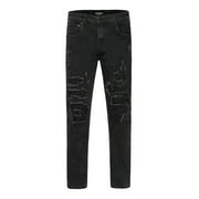 Victorious Men's Distressed Rip and Repair Denim Jeans DL1119 - JETBLACK - 32/32