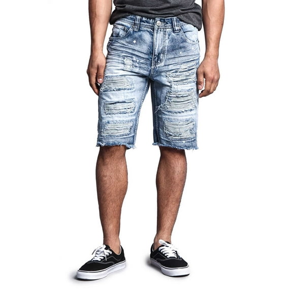 Victorious Men's Distressed Splattered Color Denim Shorts DS441 - Ice - 34