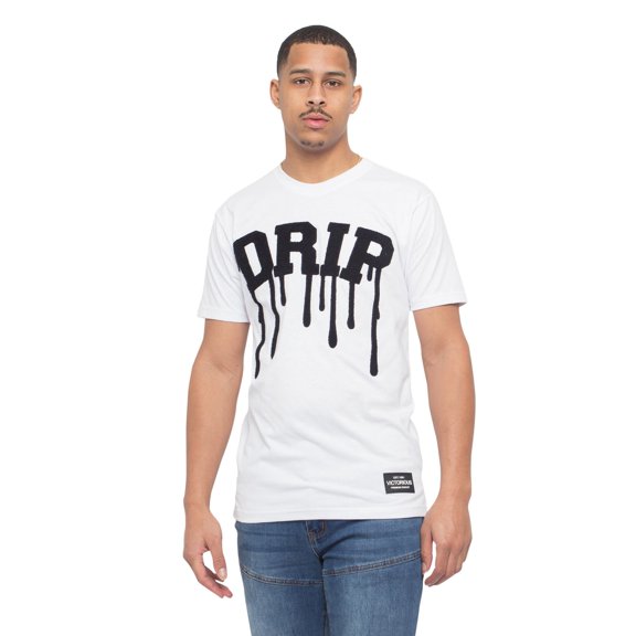 Victorious Men's Drip Chenille Patched T-Shirts TS7344 - White - X-Large - F19D