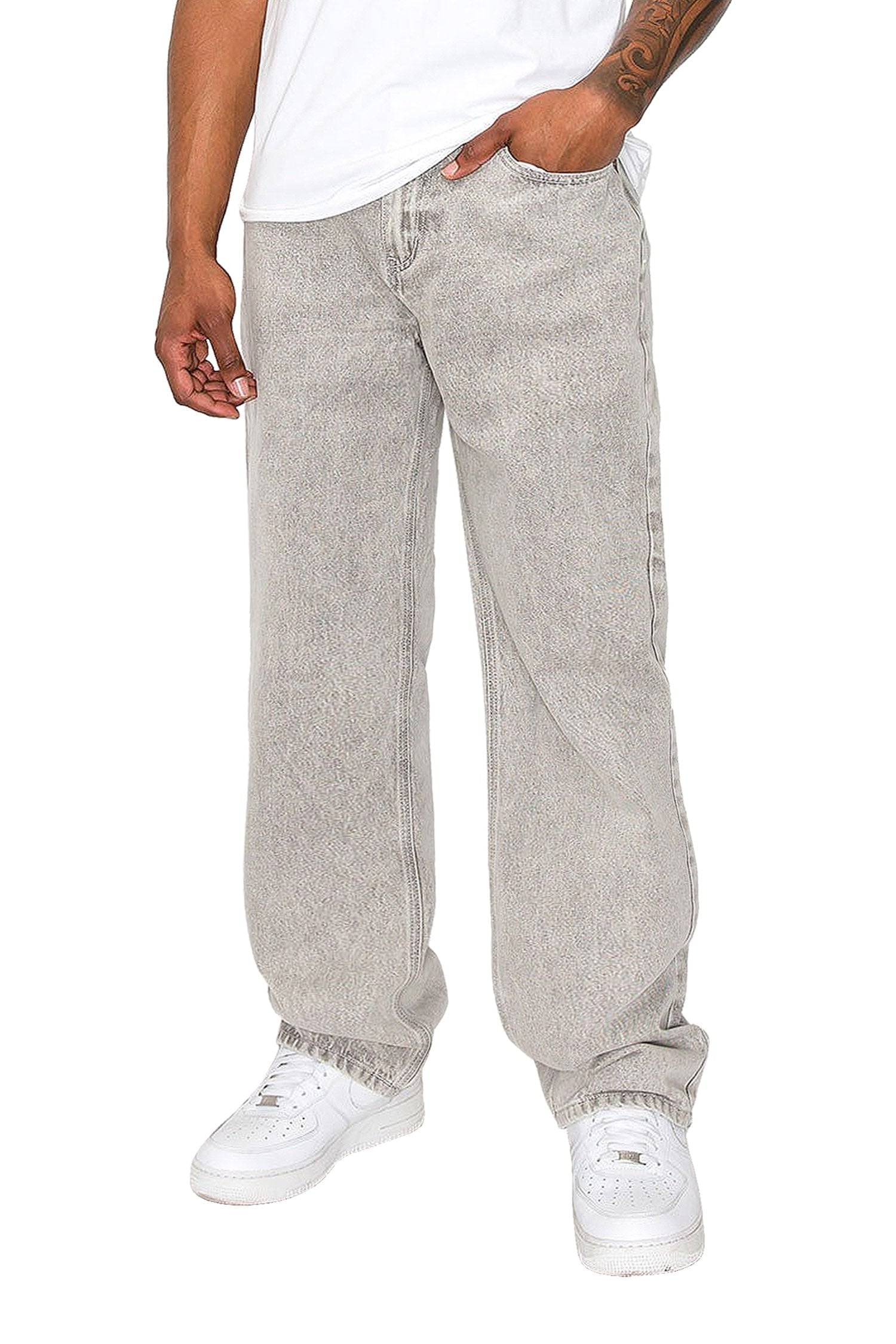 Victorious Men's Baggy Wide Denim Jeans, Grey, Comfortable and