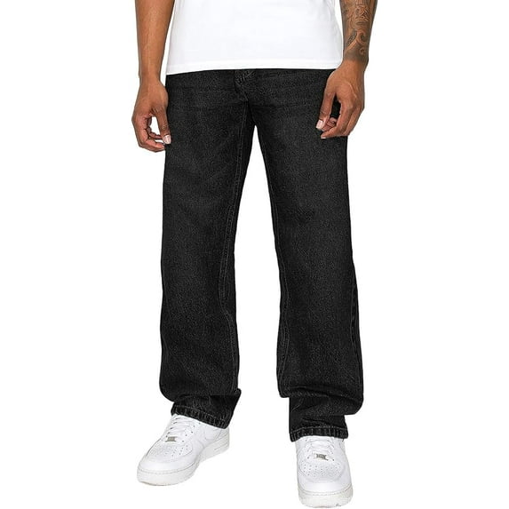 Victorious Men's Essential Baggy Wide Denim Jeans DL999 JETBLACK 28/32