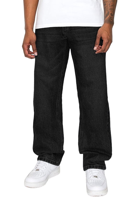 Victorious Men's Essential Baggy Wide Denim Jeans DL999 JETBLACK 3032