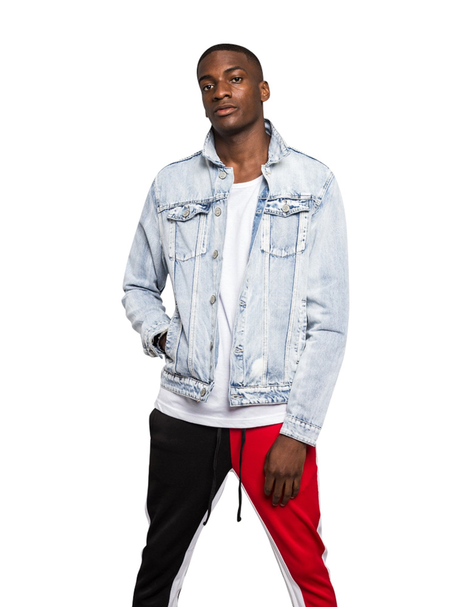 Victorious Men's Hoodie Layered Ripped Denim Jacket with Removable