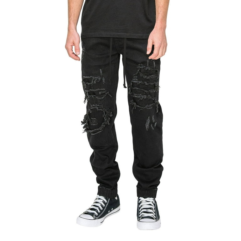 Victorious Men's Essential Distressed Denim Jogger Pants Victorious Men's Essential Distressed Denim Jogger Pants