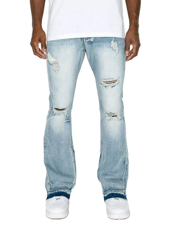 Victorious Men's Essential Distressed Light Wash Flared Jeans Indigo 30/30