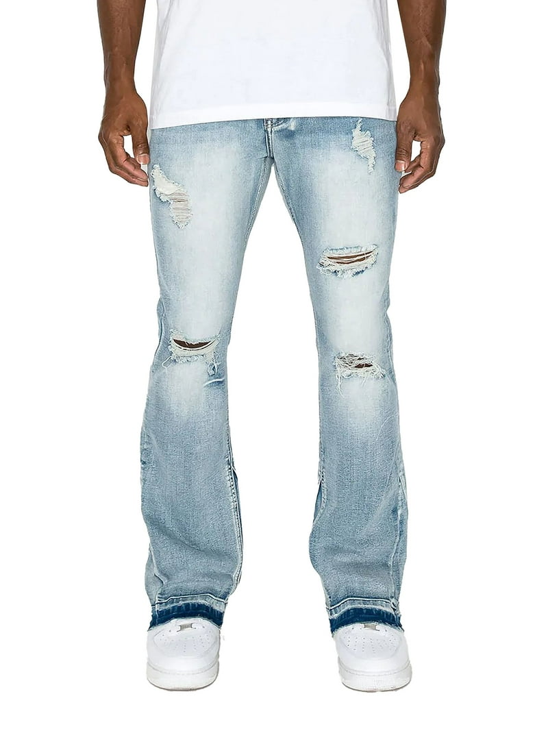 Victorious Men's Essential Distressed Light Wash Flared Jeans
