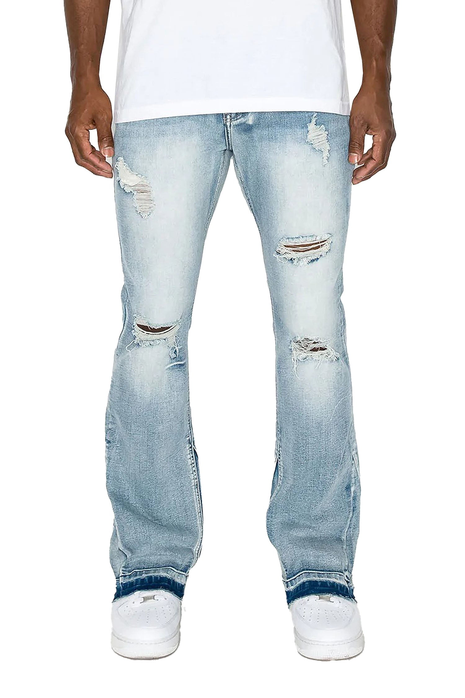 Victorious Men's Essential Distressed Light Wash Flared Jeans