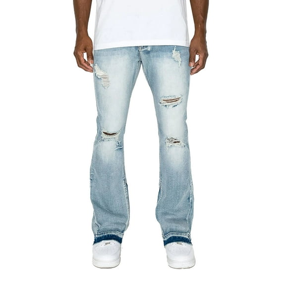 Victorious Men's Essential Distressed Light Wash Flared Jeans Indigo 38/32