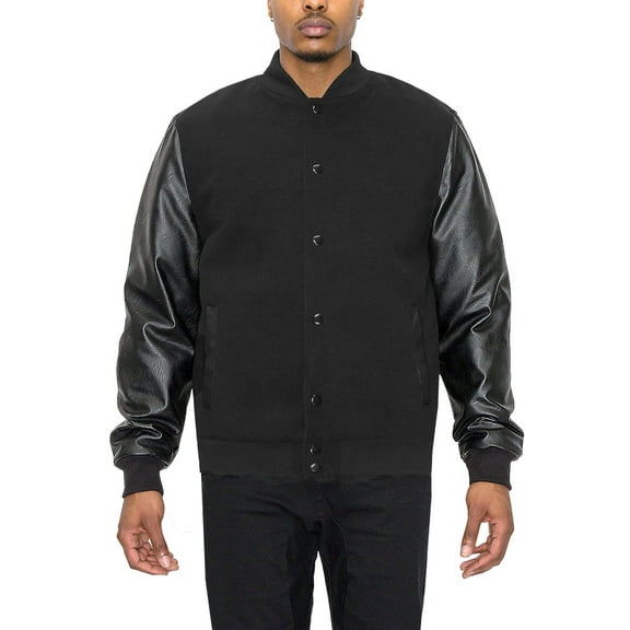 Victorious Men's Essential Melton Varsity Jacket Black/Black JK5073 2X-Large