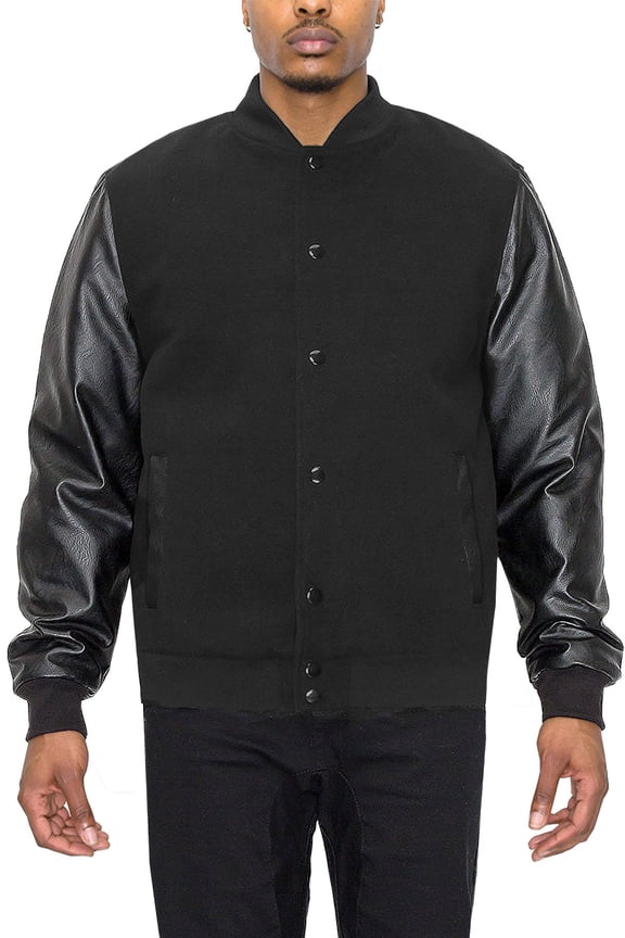 Men's Essential Melton Varsity Jacket Black/Black JK5073 Small
