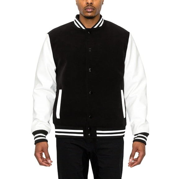 Victorious Men's Essential Melton Varsity Jacket Black/White JK5073 2X-Large