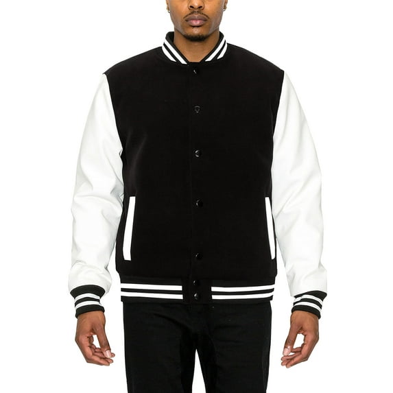 Victorious Men's Essential Melton Varsity Jacket Black/White JK5073 Large