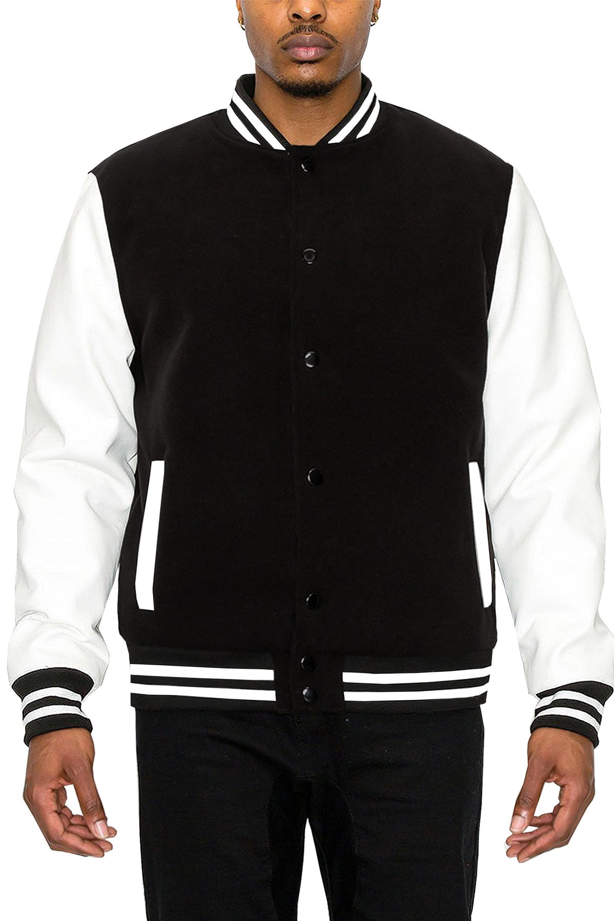 Victorious Men's Essential Melton Varsity Jacket Black/White