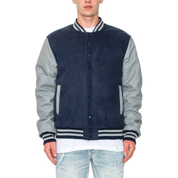 Victorious Men's Essential Melton Varsity Jacket Navy/Grey JK5073 Small
