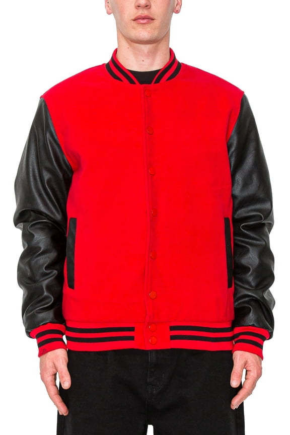 Men's Essential Melton Varsity Jacket Red/Black JK5073 2X-Large