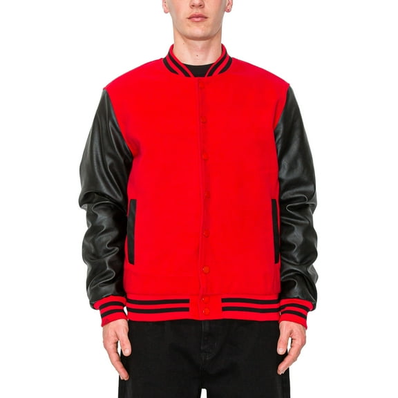Victorious Men's Essential Melton Varsity Jacket Red/Black JK5073 Large