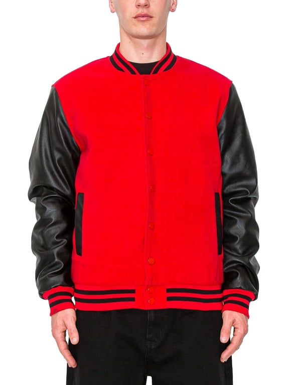 Men's Essential Melton Varsity Jacket Red/Black JK5073 Large