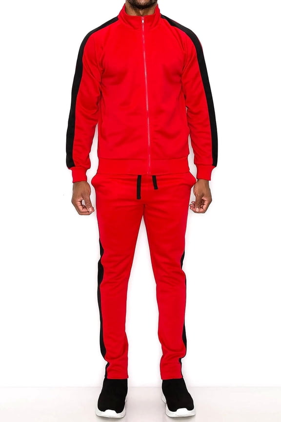 Men's Essential Side Stripe Tracksuit Red Medium