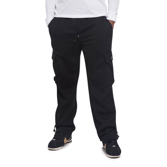 Victorious Men's Heavyweight Fleece Relaxed Lounge Cargo Sweatpants - Black - Medium