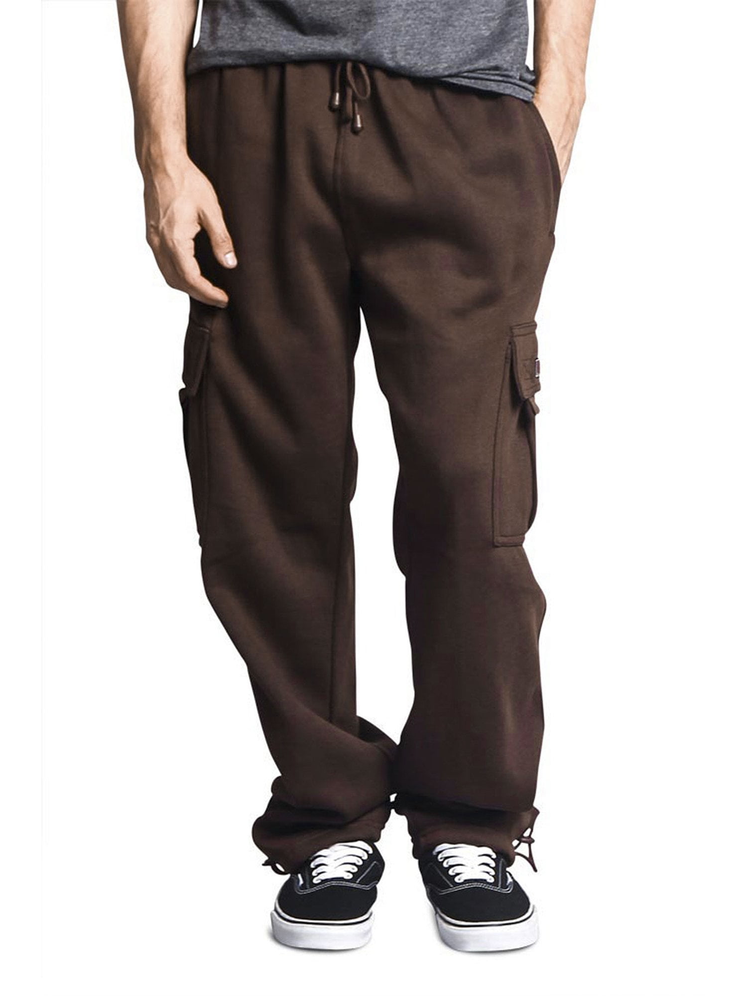 Victorious Men's Heavyweight Fleece Relaxed Lounge Cargo Sweatpants - Brown  - 6X-Large