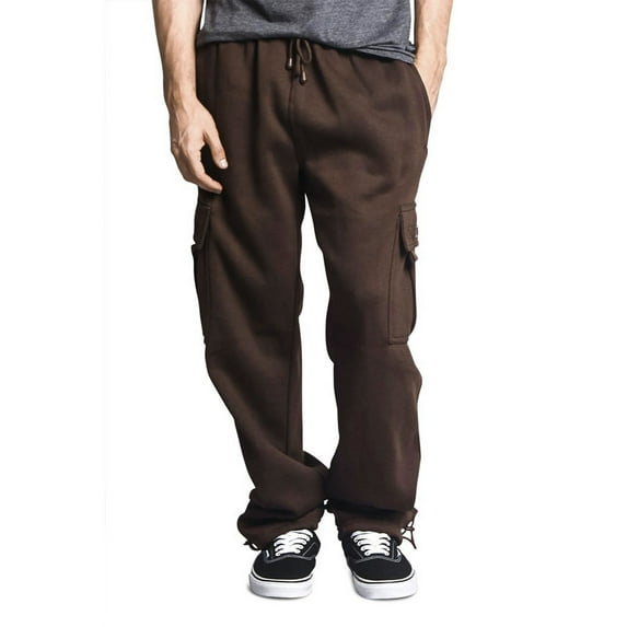 Victorious Men's Heavyweight Fleece Relaxed Lounge Cargo Sweatpants - Brown - Large