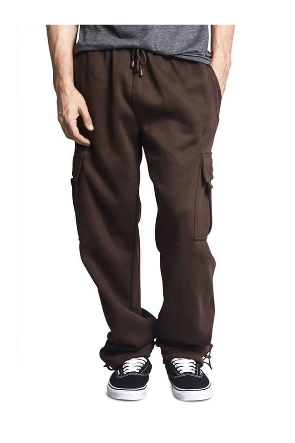 Victorious Men's Heavyweight Fleece Relaxed Lounge Cargo Sweatpants - Brown - Large