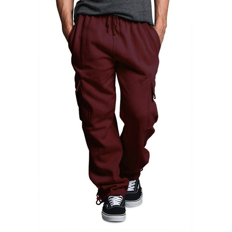 Victorious Men's Heavyweight Fleece Relaxed Lounge Cargo Sweatpants -  Burgundy - 3X-Large