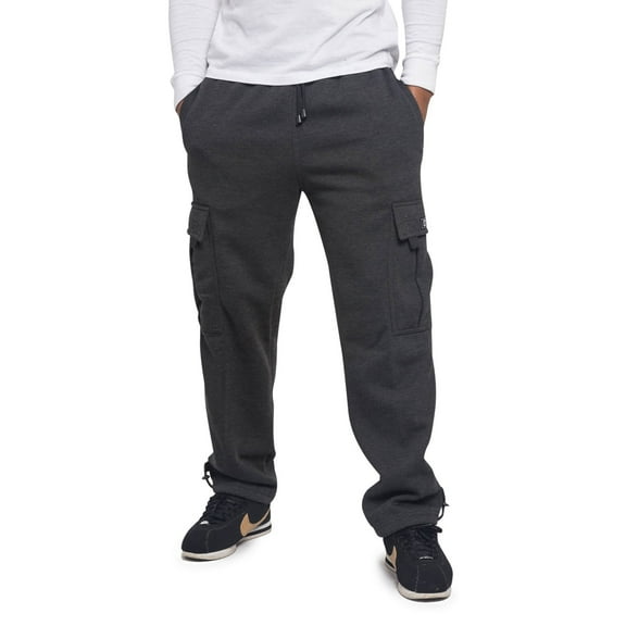 Victorious Men's Heavyweight Fleece Relaxed Lounge Cargo Sweatpants - Charcoal - Large