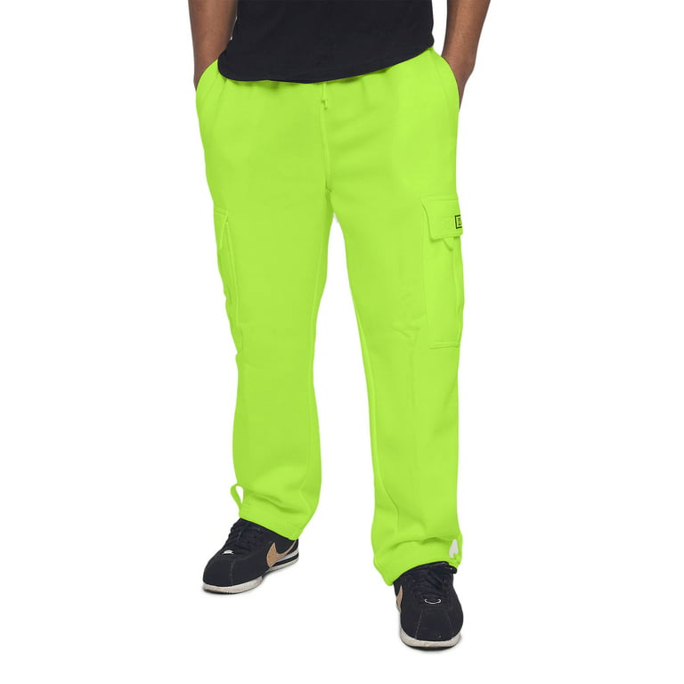 Victorious Men's Heavyweight Fleece Relaxed Lounge Cargo Sweatpants - Neon  Green - X-Large