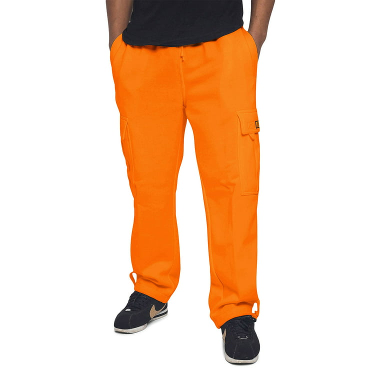 Victorious Men's Heavyweight Fleece Relaxed Lounge Cargo Sweatpants - Neon  Orange - X-Large