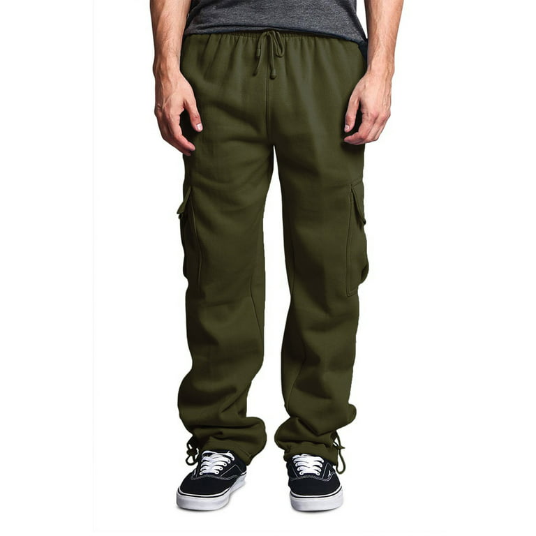 Victorious Men's Heavyweight Fleece Relaxed Lounge Cargo Sweatpants - Olive  - 2X-Large
