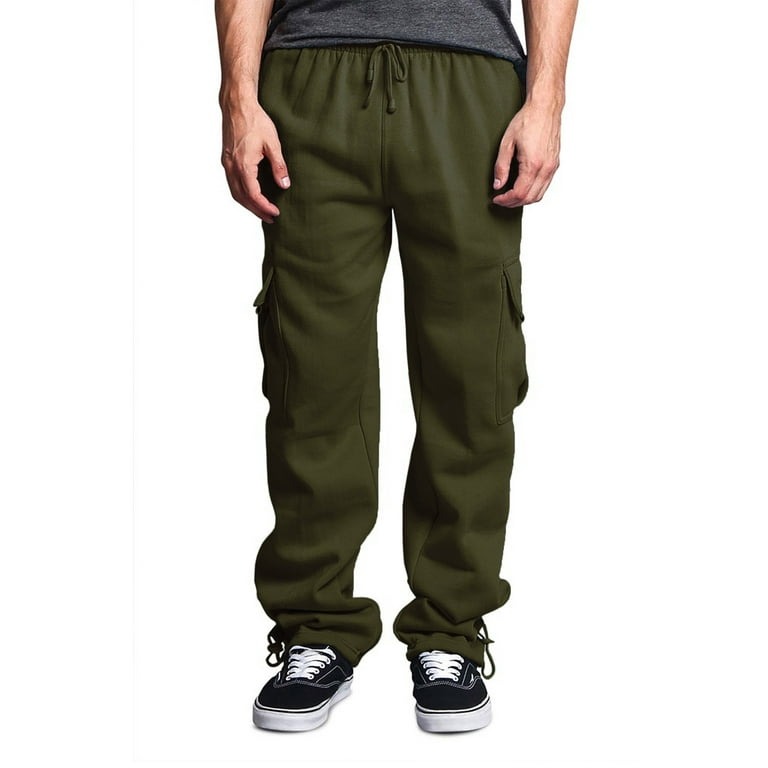 Victorious Men s Heavyweight Fleece Relaxed Lounge Cargo Sweatpants Olive 6X Large