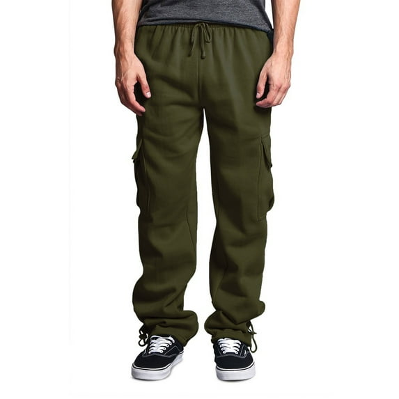 Victorious Men's Heavyweight Fleece Relaxed Lounge Cargo Sweatpants - Olive - Small