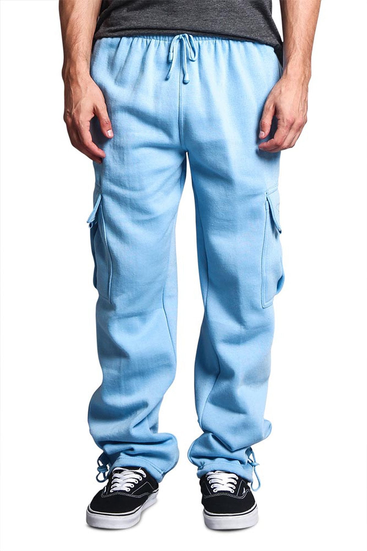 Victorious Men's Heavyweight Fleece Relaxed Lounge Cargo Sweatpants - Sky  Blue - Small