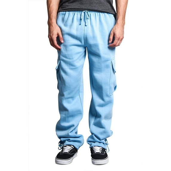 Victorious Men's Heavyweight Fleece Relaxed Lounge Cargo Sweatpants - Sky Blue - Small