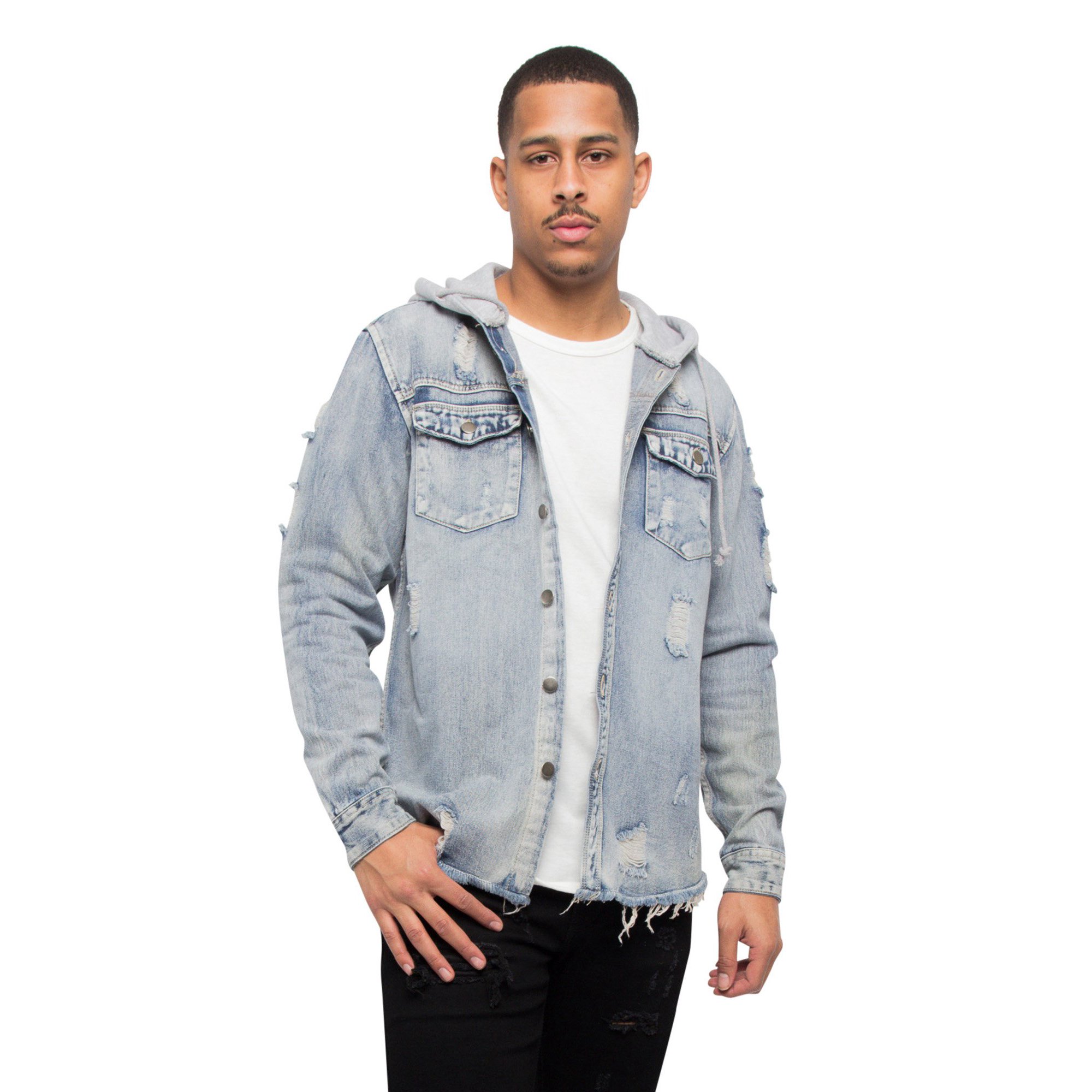 Victorious Men's Hooded Long Sleeve Button Up Denim Shirt DK162 - Indigo -  Medium - Walmart.com