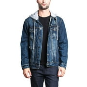 Victorious Mens Hoodie Layered Distressed Denim Jacket with Removable Hood DK109 - Dark Indigo - 3X-Large