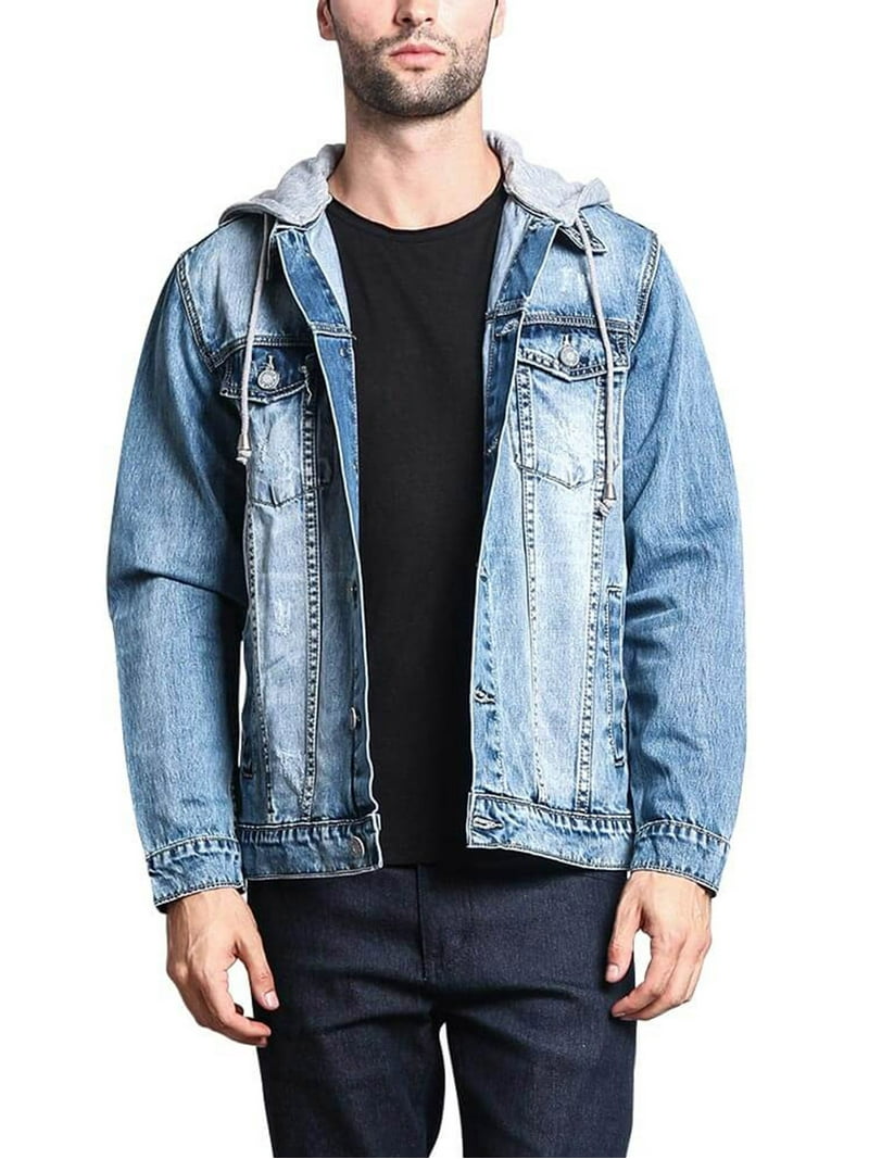 Victorious Men's Hoodie Layered Distressed Denim Jacket with