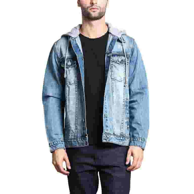 Victorious Men's Layered Hoodie Denim Jacket, Distressed Victorious Men's Layered Hoodie Denim Jacket, Distressed