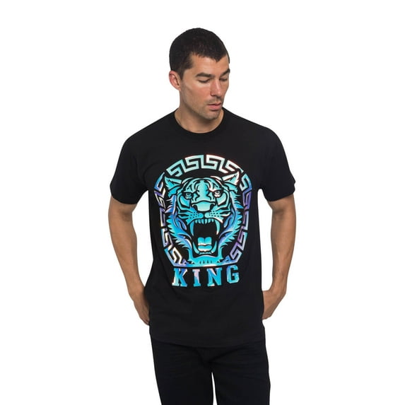 Victorious Men's Iridescent Foil Tiger King Graphic T-Shirts TS7318 - Black - X-Large - C12I