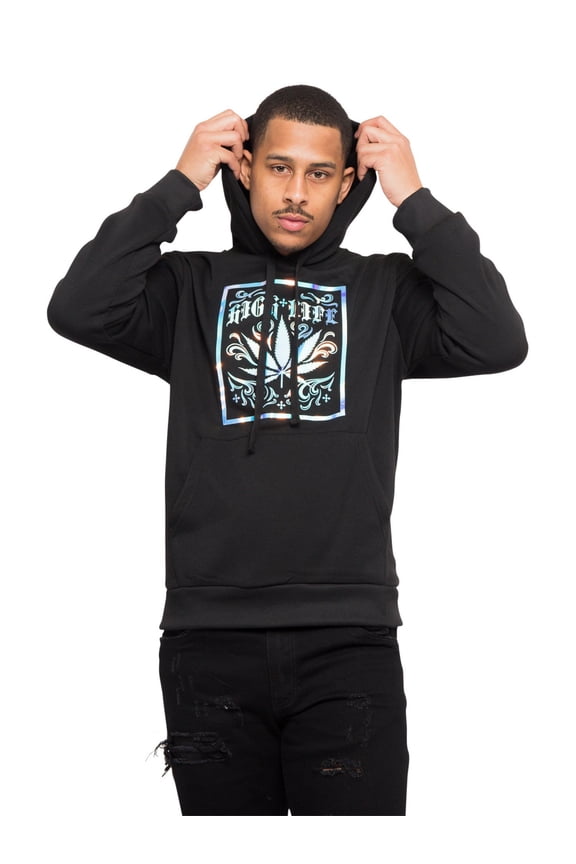 Victorious Men's Iridescent HIgh Life Graphic Print Fleece Pullover Hoodie JK5033 - Black - 4X-Large - G14I